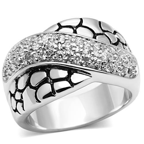 3W037 - Rhodium Brass Ring with AAA Grade CZ  in Clear