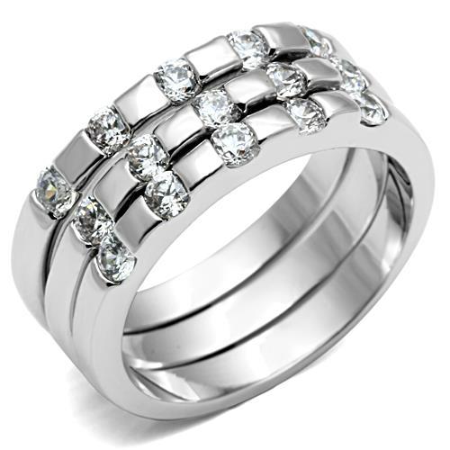 3W038 - Rhodium Brass Ring with AAA Grade CZ  in Clear
