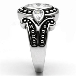 3W056 - Rhodium Brass Ring with AAA Grade CZ  in Clear