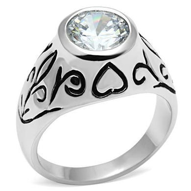 3W057 - Rhodium Brass Ring with AAA Grade CZ  in Clear