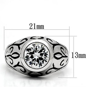 3W057 - Rhodium Brass Ring with AAA Grade CZ  in Clear