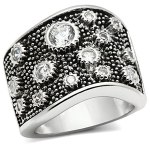 3W059 - Rhodium Brass Ring with AAA Grade CZ  in Clear