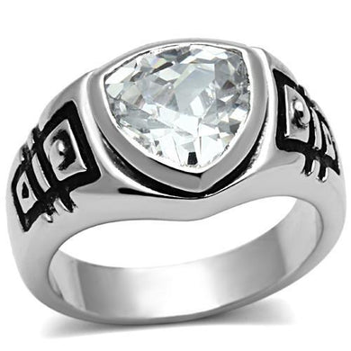 3W062 - Rhodium Brass Ring with AAA Grade CZ  in Clear