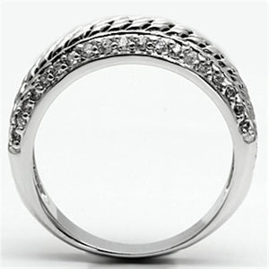 3W065 - Rhodium Brass Ring with AAA Grade CZ  in Clear