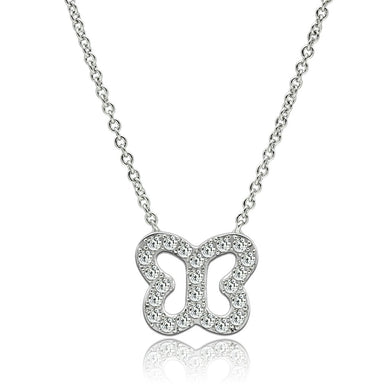 3W078 - Rhodium Brass Necklace with AAA Grade CZ  in Clear