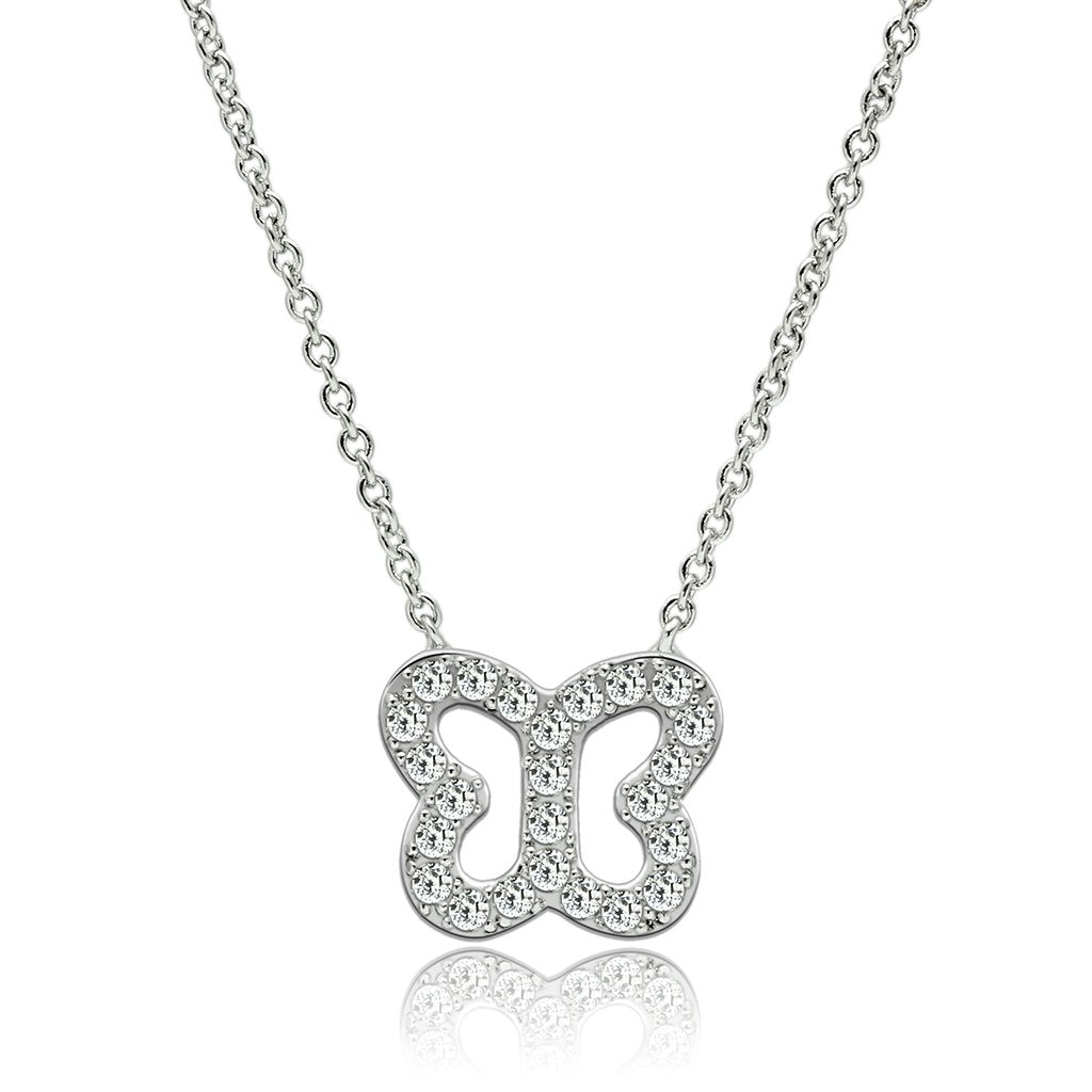 3W078 - Rhodium Brass Necklace with AAA Grade CZ  in Clear