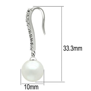 3W086 - Rhodium Brass Earrings with Synthetic Pearl in White