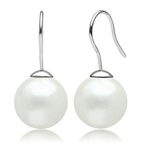 3W087 - Rhodium Brass Earrings with Synthetic Pearl in White