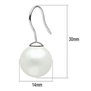 3W087 - Rhodium Brass Earrings with Synthetic Pearl in White