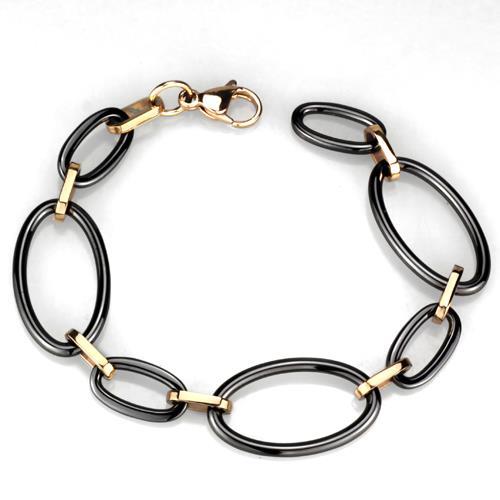 3W1005 - IP Rose Gold(Ion Plating) Stainless Steel Bracelet with Ceramic  in Jet