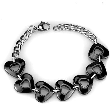 3W1007 - High polished (no plating) Stainless Steel Bracelet with Ceramic  in Jet