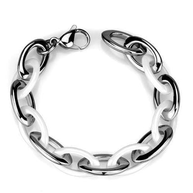 3W1008 - High polished (no plating) Stainless Steel Bracelet with Ceramic  in White