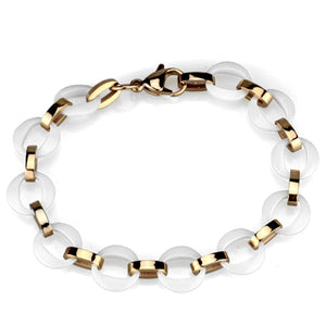 3W1015 - IP Rose Gold(Ion Plating) Stainless Steel Bracelet with Ceramic  in White