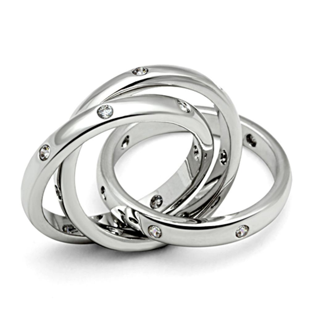 3W101 Rhodium Brass Ring with AAA Grade CZ in Clear