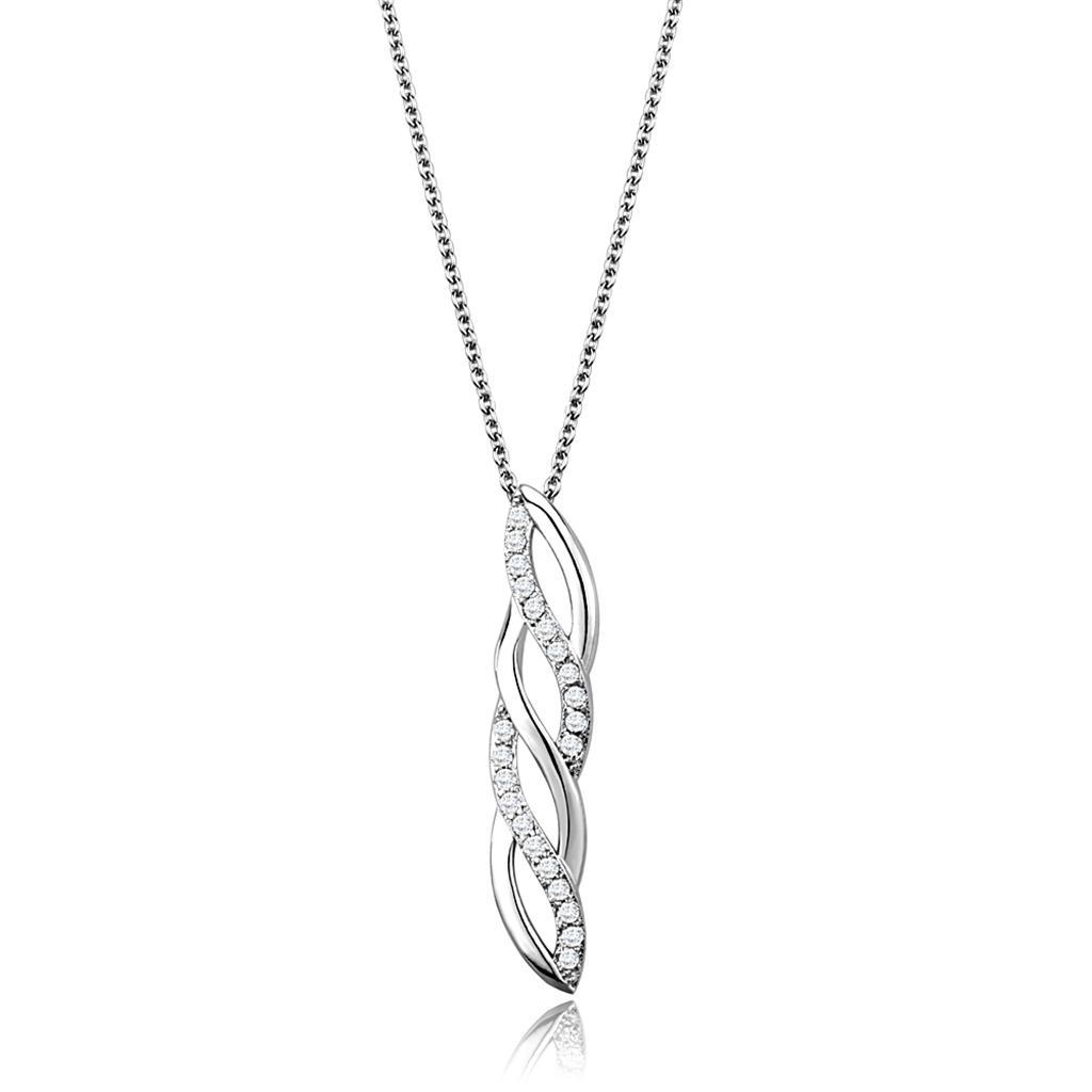 3W1020 - Rhodium Brass Chain Pendant with AAA Grade CZ  in Clear