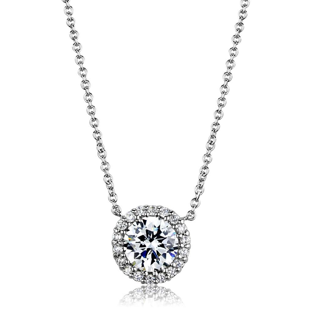 3W1027 - Rhodium Brass Chain Pendant with AAA Grade CZ  in Clear