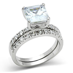 3W102 - Rhodium Brass Ring with AAA Grade CZ  in Clear