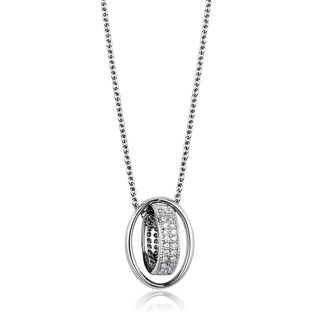 3W1032 - Rhodium Brass Chain Pendant with AAA Grade CZ  in Clear