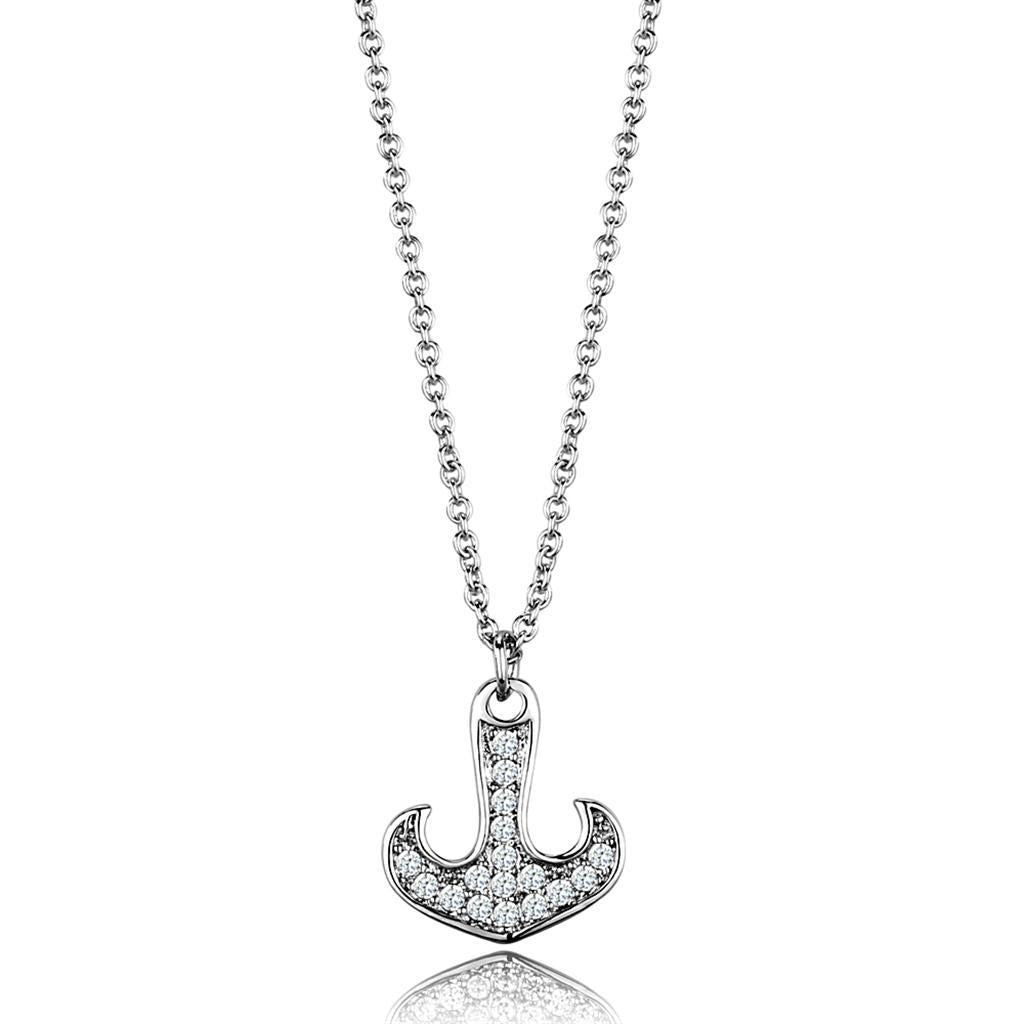 3W1035 - Rhodium Brass Chain Pendant with AAA Grade CZ  in Clear