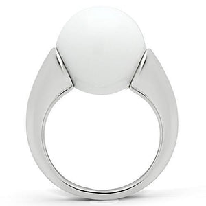 3W106 - Rhodium Brass Ring with Synthetic Glass Bead in White