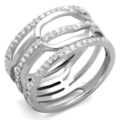 3W1070 - Rhodium Brass Ring with AAA Grade CZ  in Clear