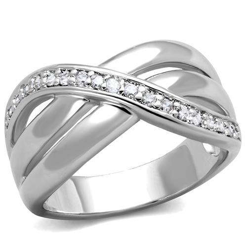 3W1071 - Rhodium Brass Ring with AAA Grade CZ  in Clear