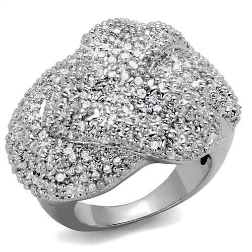 3W1078 - Rhodium Brass Ring with AAA Grade CZ  in Clear