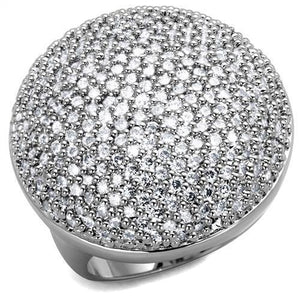 3W1079 - Rhodium Brass Ring with AAA Grade CZ  in Clear