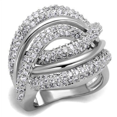 3W1081 - Rhodium Brass Ring with AAA Grade CZ  in Clear