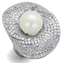 Load image into Gallery viewer, 3W1082 - Rhodium Brass Ring with Synthetic Pearl in White