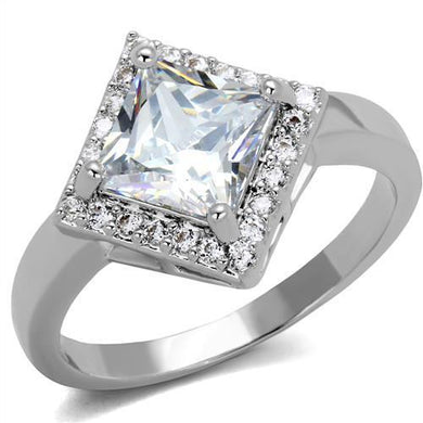 3W1083 - Rhodium Brass Ring with AAA Grade CZ  in Clear