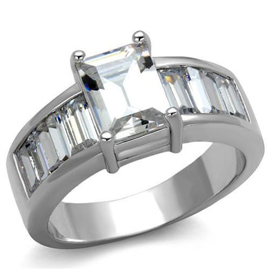 3W1086 - Rhodium Brass Ring with AAA Grade CZ  in Clear