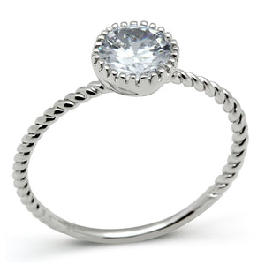 3W108 - Rhodium Brass Ring with AAA Grade CZ  in Clear