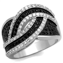Load image into Gallery viewer, 3W1090 - Rhodium + Ruthenium Brass Ring with AAA Grade CZ  in Black Diamond