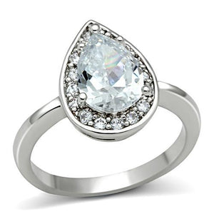 3W111 - Rhodium Brass Ring with AAA Grade CZ  in Clear