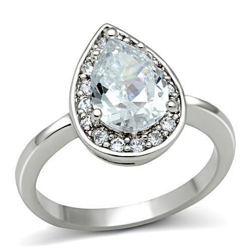 3W111 - Rhodium Brass Ring with AAA Grade CZ  in Clear