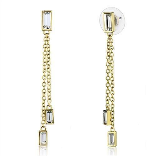 3W1202 - Gold Brass Earrings with Top Grade Crystal  in Clear
