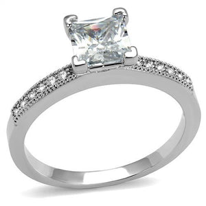 3W1209 - Rhodium Brass Ring with AAA Grade CZ  in Clear