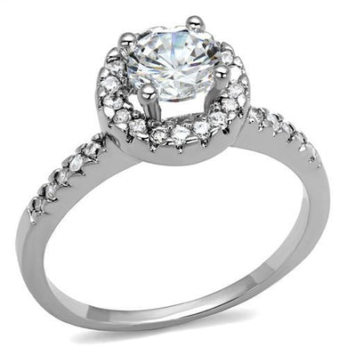 3W1210 - Rhodium Brass Ring with AAA Grade CZ  in Clear