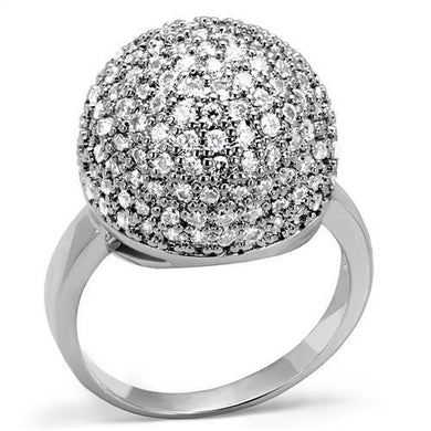 3W1213 - Rhodium Brass Ring with AAA Grade CZ  in Clear