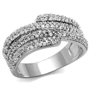 3W1214 - Rhodium Brass Ring with AAA Grade CZ  in Clear