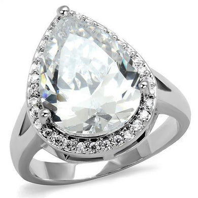 3W1215 - Rhodium Brass Ring with AAA Grade CZ  in Clear