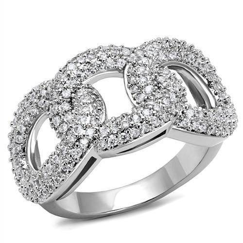 3W1218 - Rhodium Brass Ring with AAA Grade CZ  in Clear