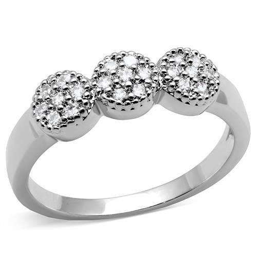3W1220 - Rhodium Brass Ring with AAA Grade CZ  in Clear