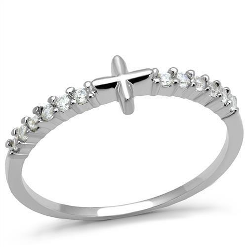 3W1227 - Rhodium Brass Ring with AAA Grade CZ  in Clear