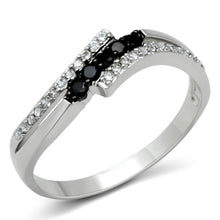 Load image into Gallery viewer, 3W122 - Rhodium + Ruthenium Brass Ring with AAA Grade CZ  in Jet