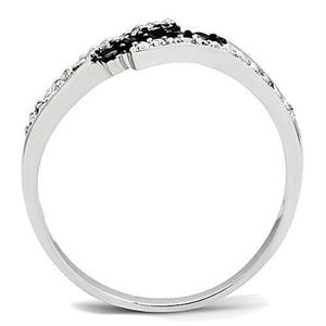 3W122 - Rhodium + Ruthenium Brass Ring with AAA Grade CZ  in Jet