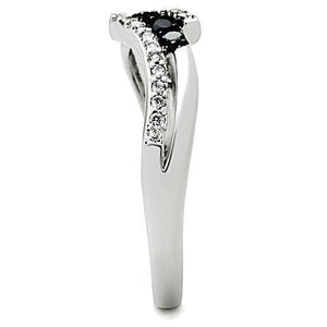 3W122 - Rhodium + Ruthenium Brass Ring with AAA Grade CZ  in Jet