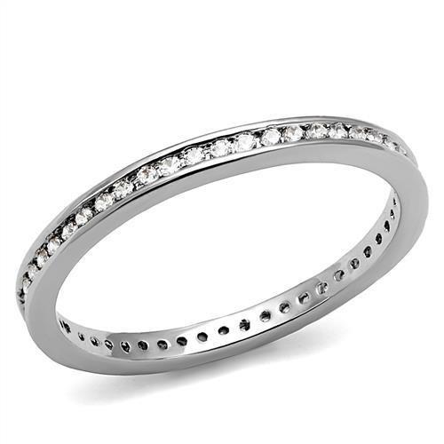 3W1241 - Rhodium Brass Ring with AAA Grade CZ  in Clear