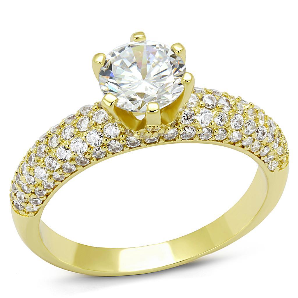 3W1255 - Gold Brass Ring with AAA Grade CZ  in Clear